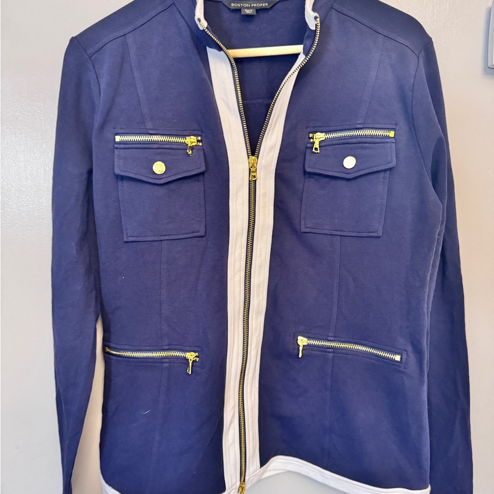 Boston Proper Blue and Gold Utility Jacket with Tailored Fit